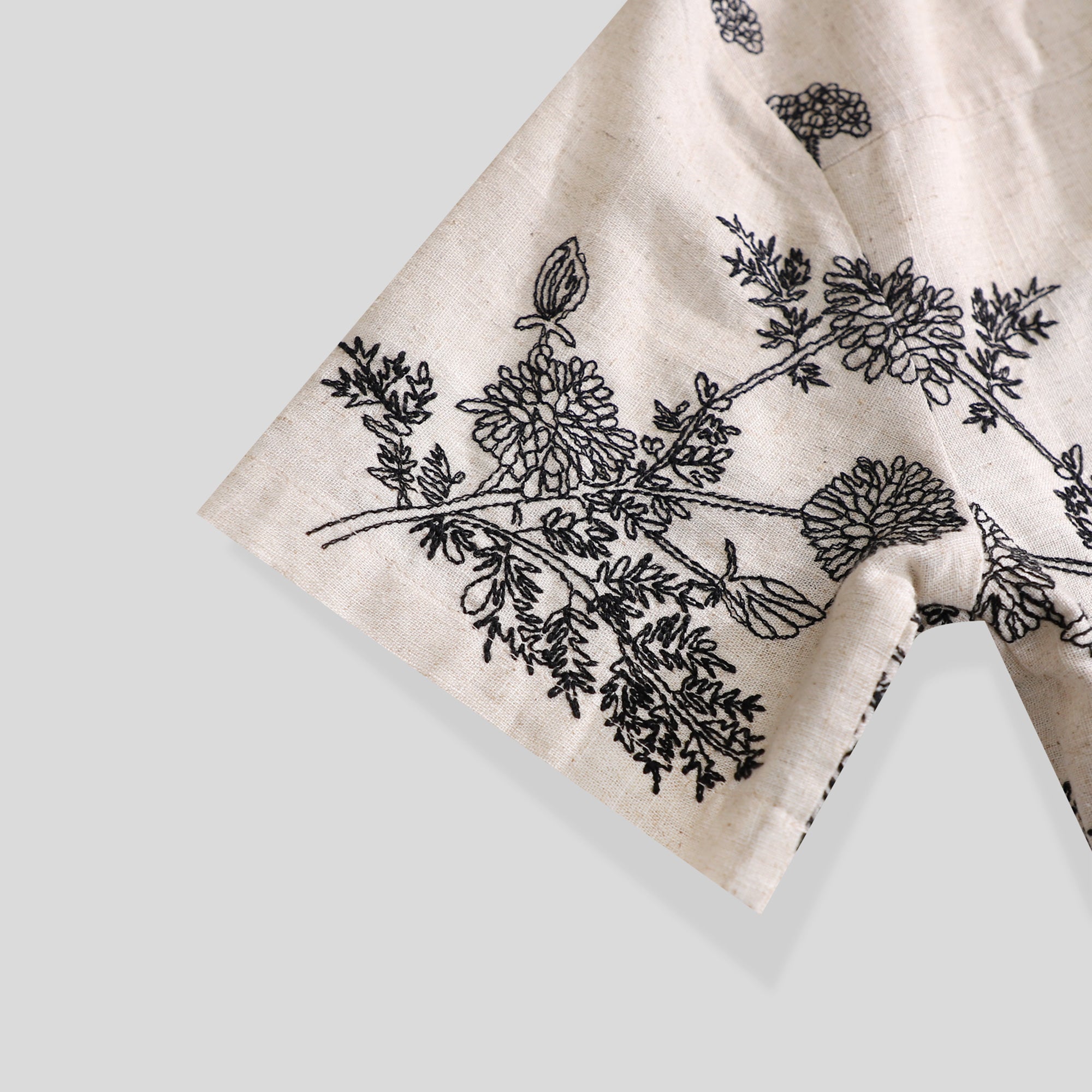 WZUA1049-Linen Embroidered Two-Piece Shorts Set