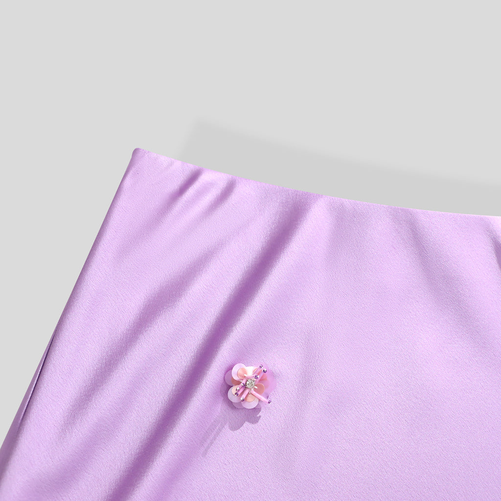 WZQA1127-Satin Embellished Midi Skirt