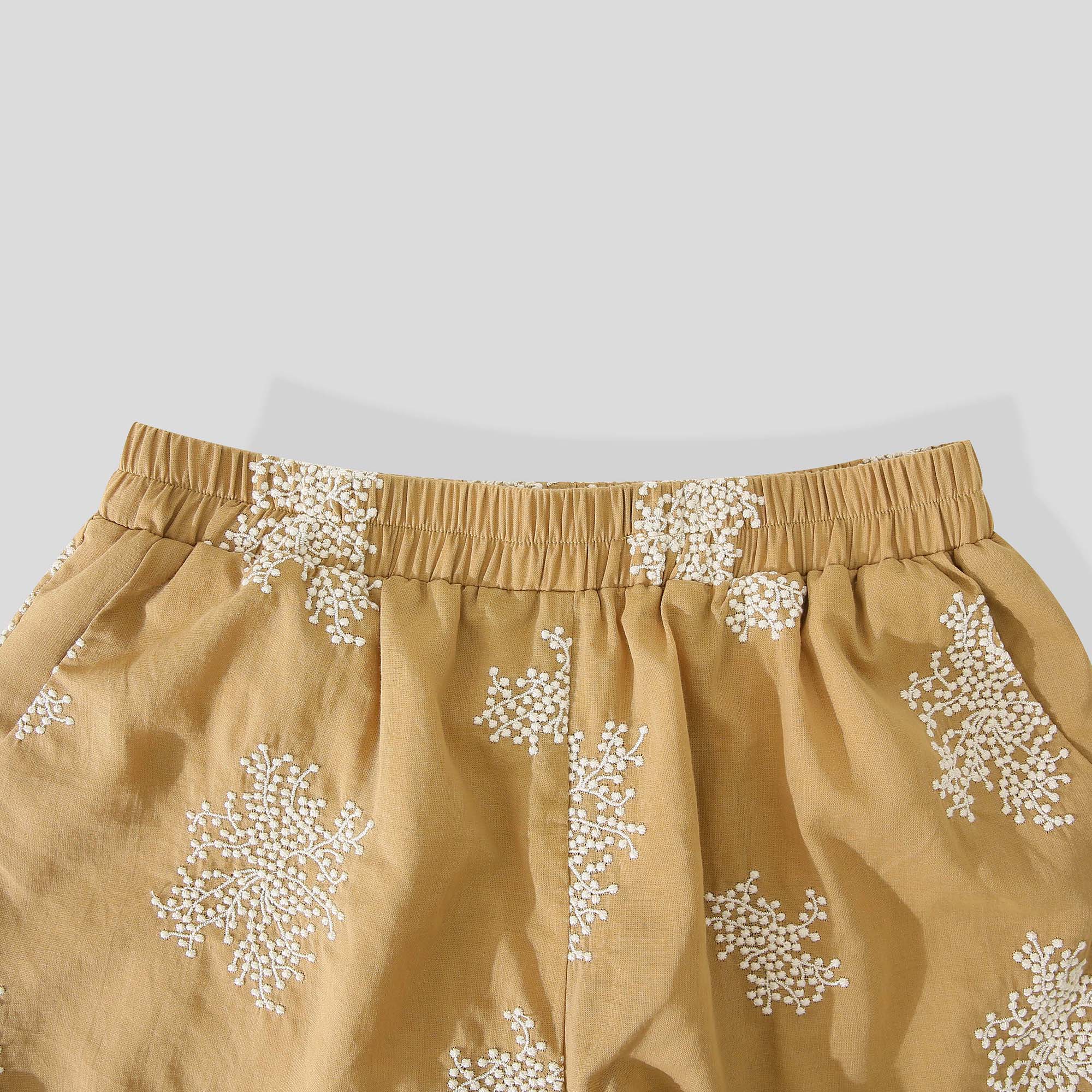 WZUA1110-Sheer Embroidered Shirt & Shorts Set