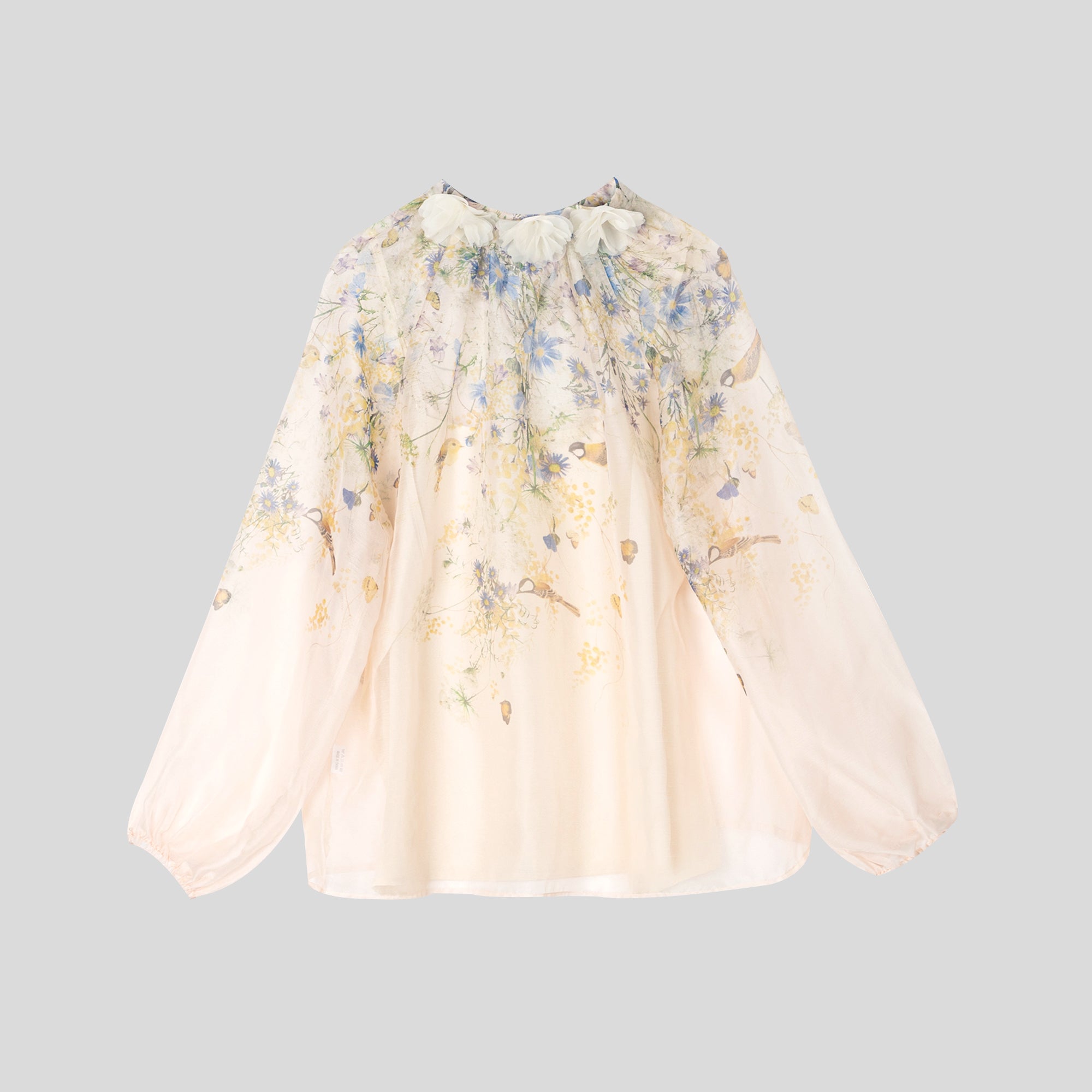 WZUA1081-Sheer Floral Blouse and Shorts Set