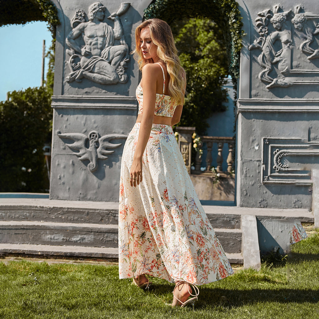 WZUA1017-Floral Eyelet Two-Piece Skirt Set