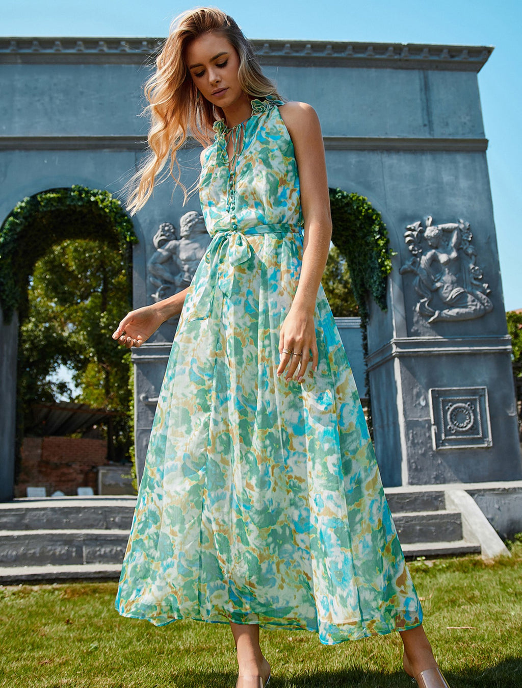WZBA1082-Watercolor Print Maxi Dress