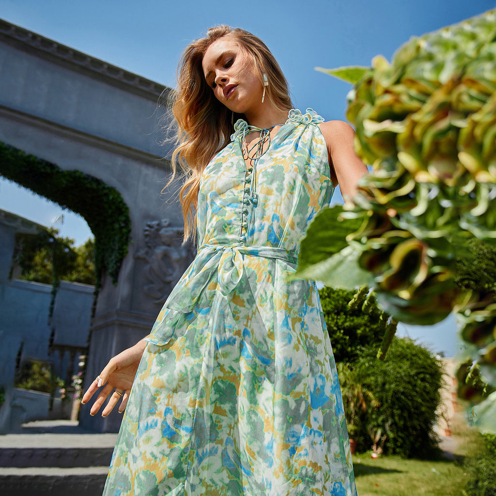 WZBA1082-Watercolor Print Maxi Dress