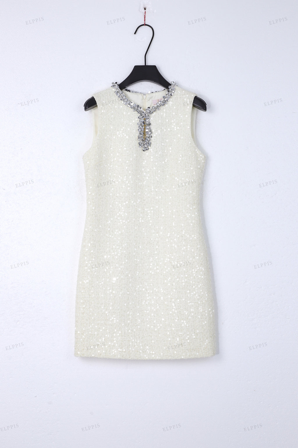 WFWT022 Sequins Tweed Sleeveles Short Dress