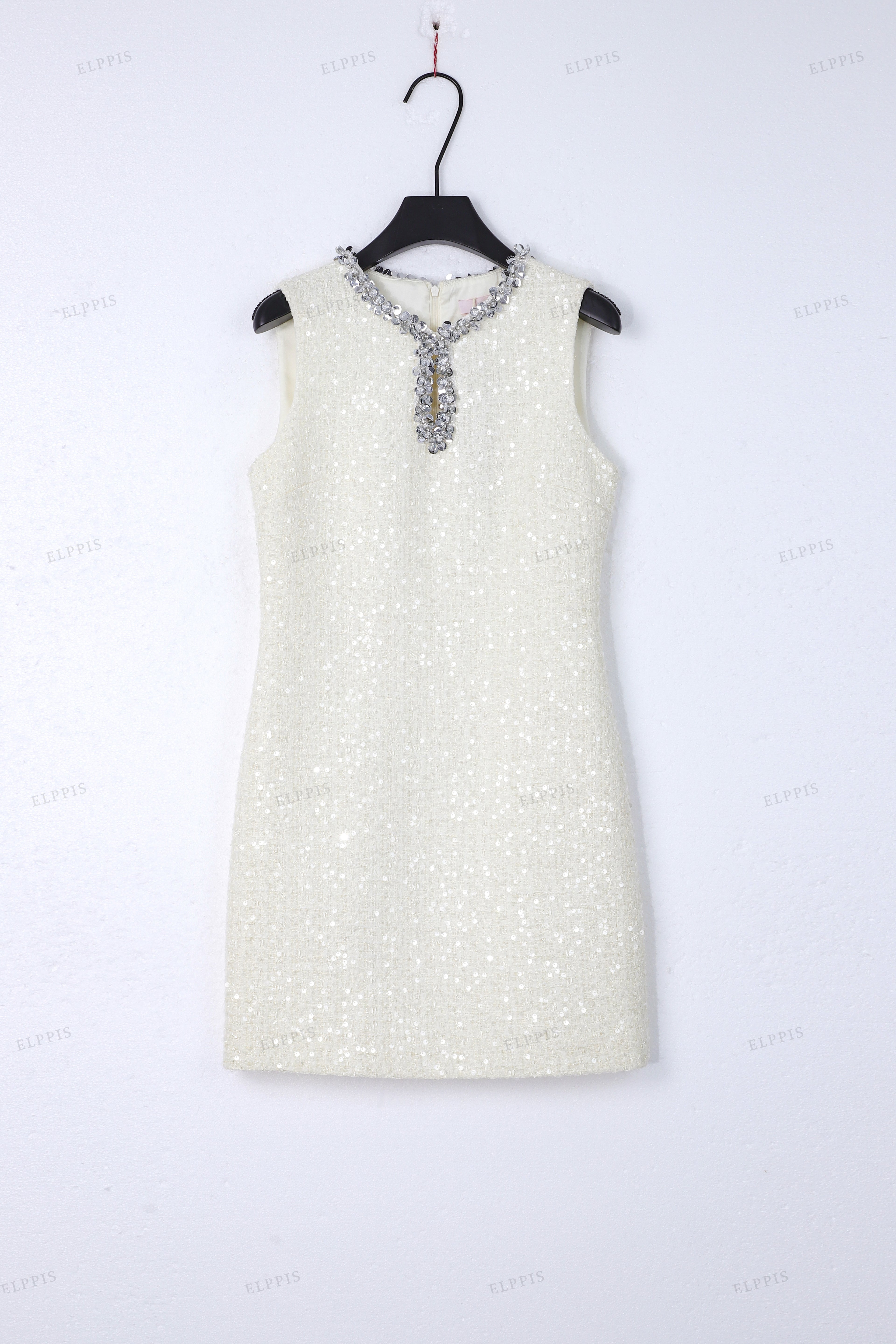 WFWT022 Sequins Tweed Sleeveles Short Dress