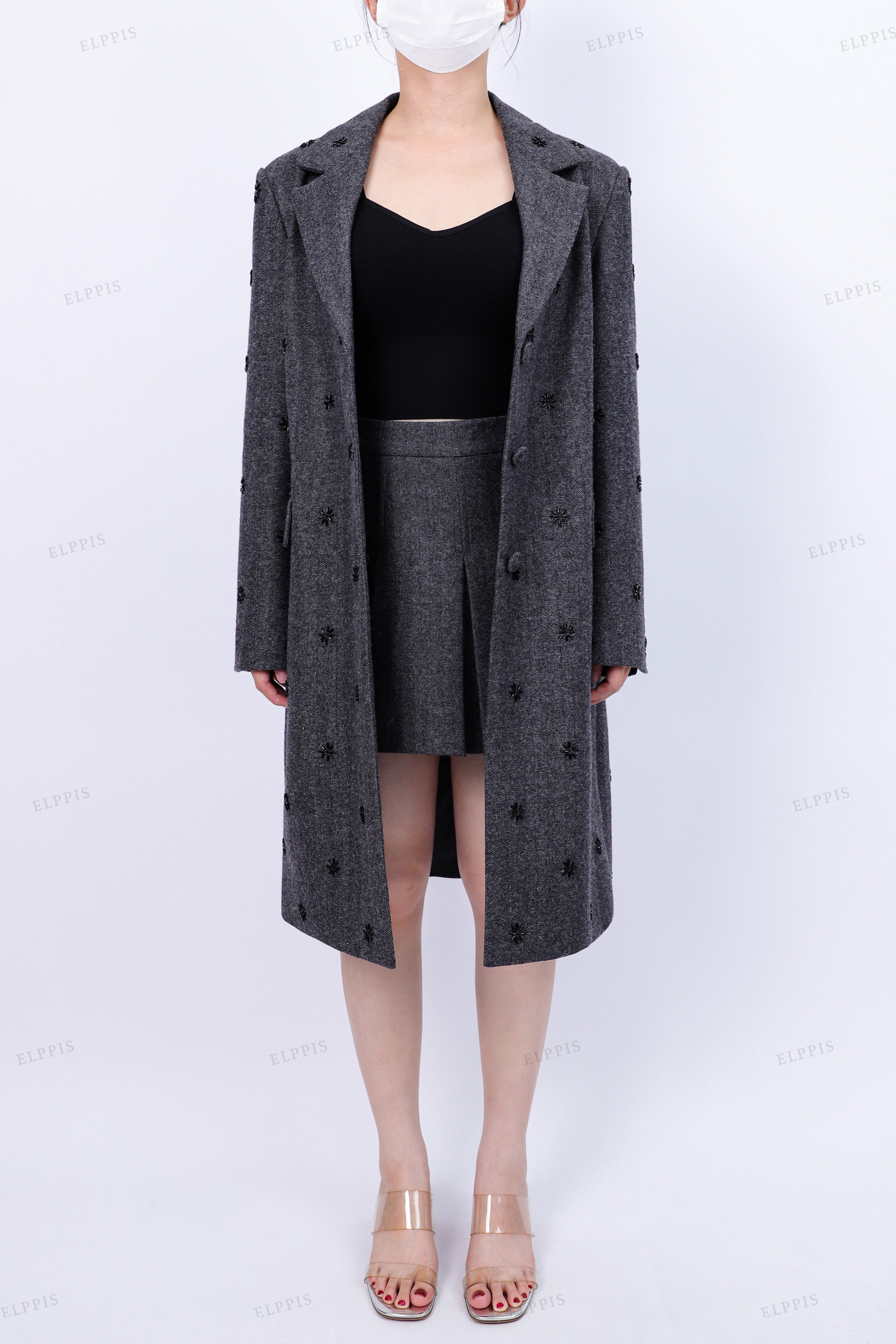 WFW049C Tweed Long Coat