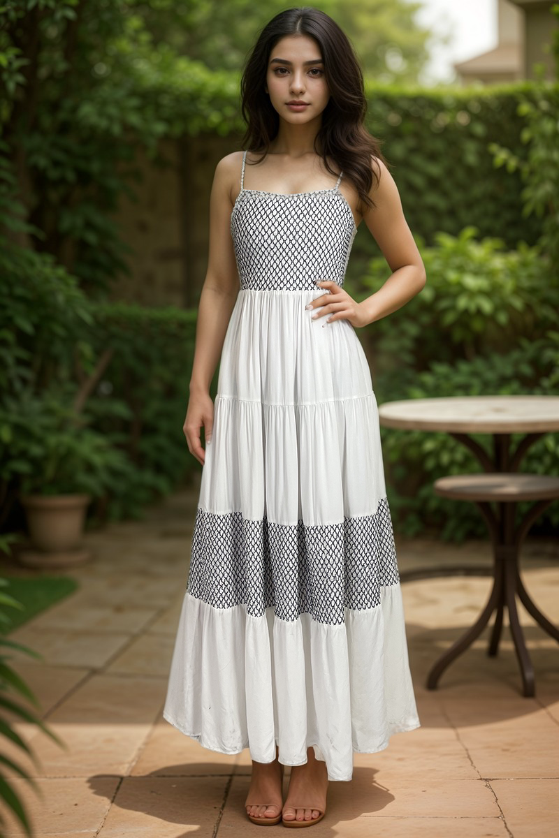 WZBA1066-Smocked Tiered Maxi Dress