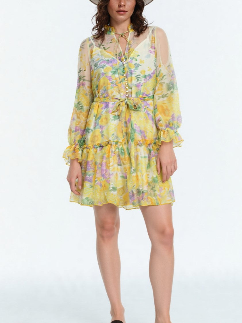 WZBA1076 Chiffon Floral Short Dress