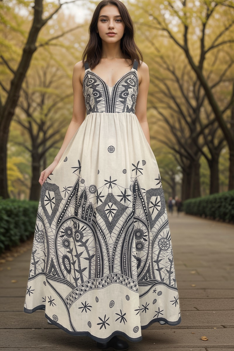 WZBA1115- Boho Print Maxi Dress