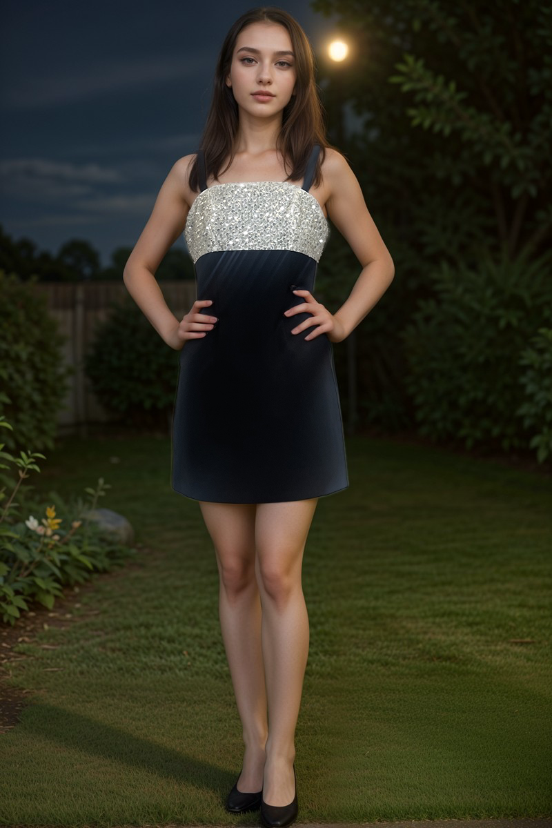 WZBA1120-Sequin Contrast Mini Dress