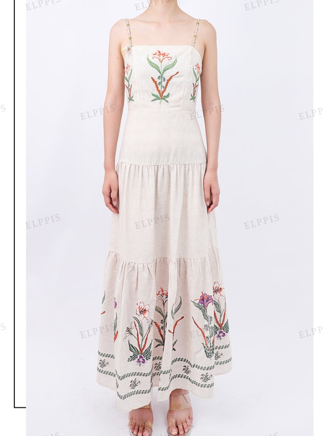 WZBA1206 Flower Embroidery Cami Long Dress