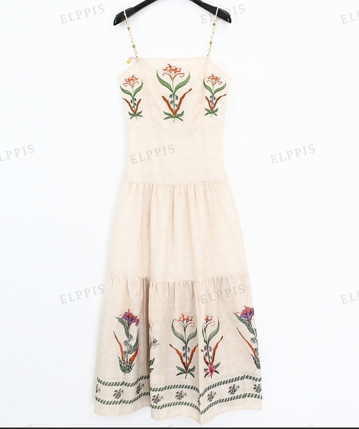WZBA1206 Flower Embroidery Cami Long Dress