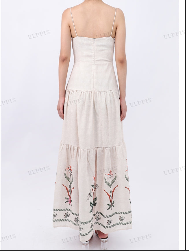 WZBA1206 Flower Embroidery Cami Long Dress