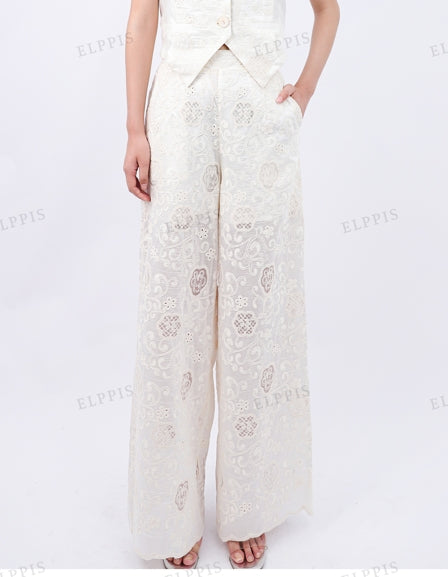 WZPA1156 Lace Embroidery Wide Leg Pants