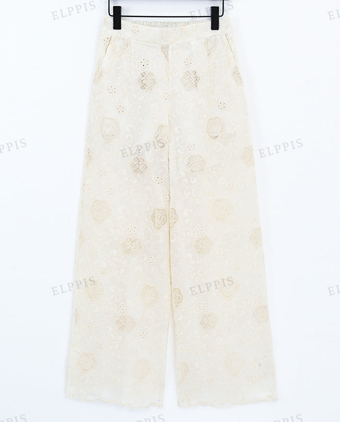 WZPA1156 Lace Embroidery Wide Leg Pants