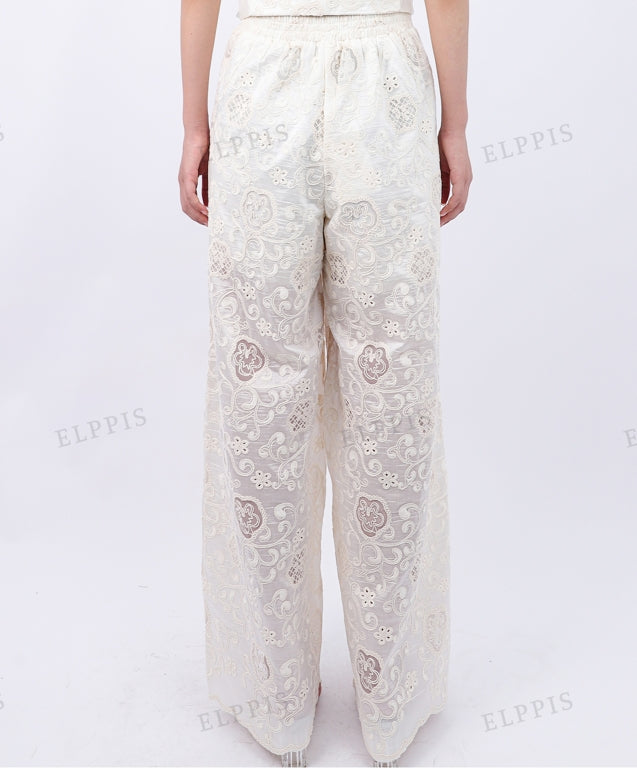 WZPA1156 Lace Embroidery Wide Leg Pants
