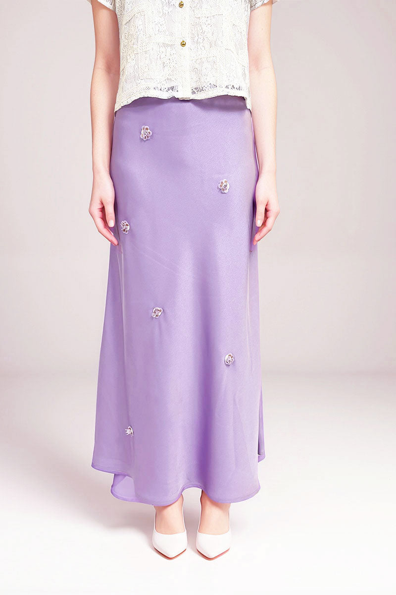 QA1127-Satin Embellished Midi Skirt