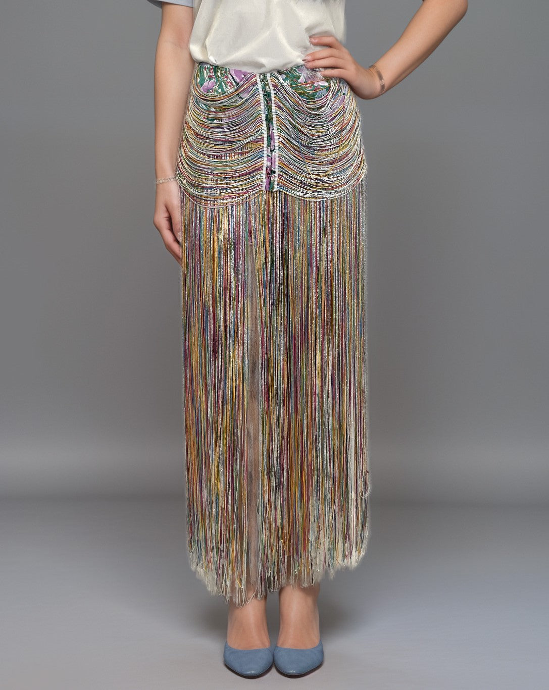 WZQA1469 Rainbow Tassels Vintage Skirt