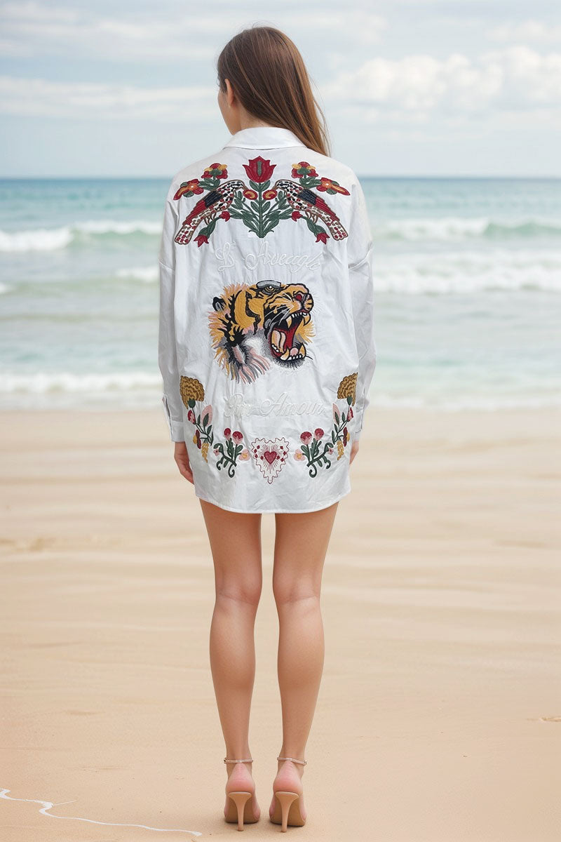 WZTA1104-Oversized Embroidered Shirt Dress