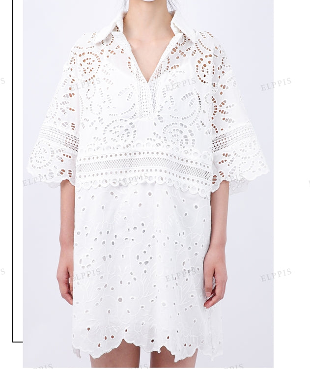 WZTA1182 Cotton Embroidered Lace Short Dress