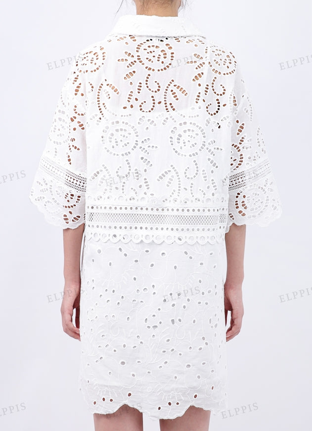 WZTA1182 Cotton Embroidered Lace Short Dress