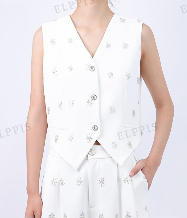 WZTA1253 3D Beaded Waistcoat Top