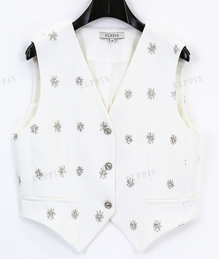 WZTA1253 3D Beaded Waistcoat Top