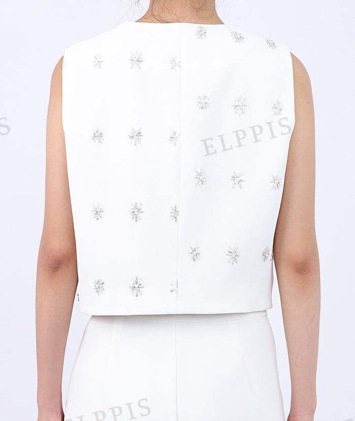 WZTA1253 3D Beaded Waistcoat Top