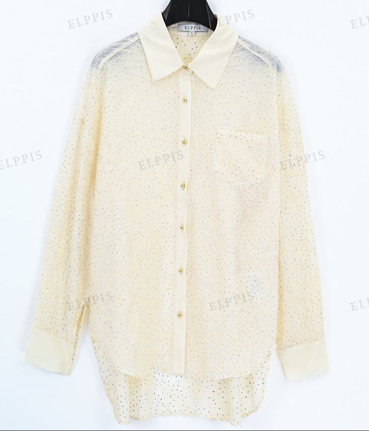 WZTA1284 Embroidery Sheer Long Shirt