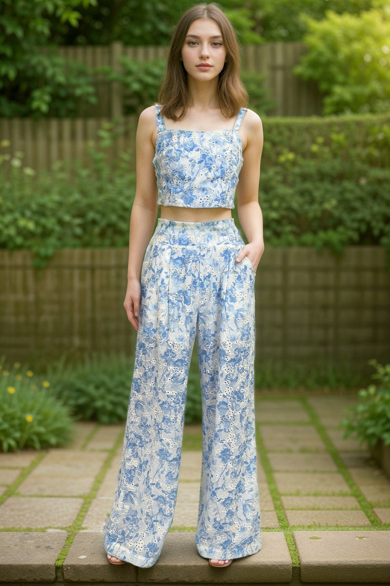 UA1008- Eyelet Lace Two-Piece Pants Set