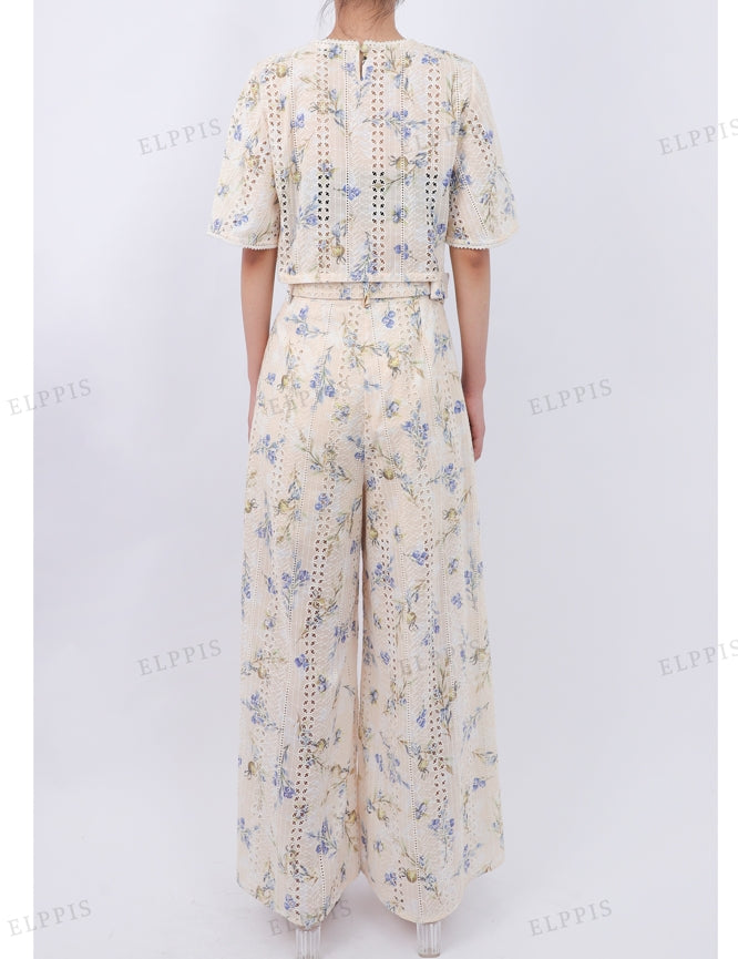 WZUA1024 Floral Lace Top and Pants Set