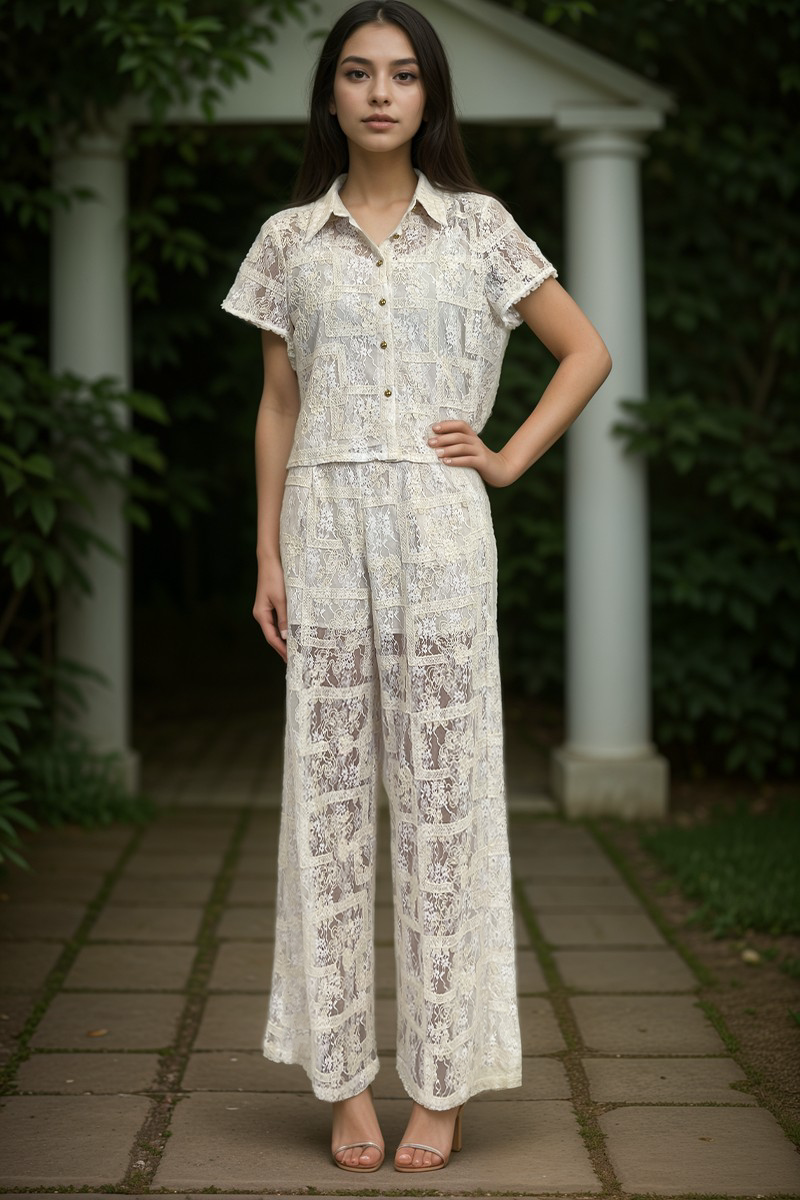 UA1037-Sheer Lace Two-Piece Pants Set
