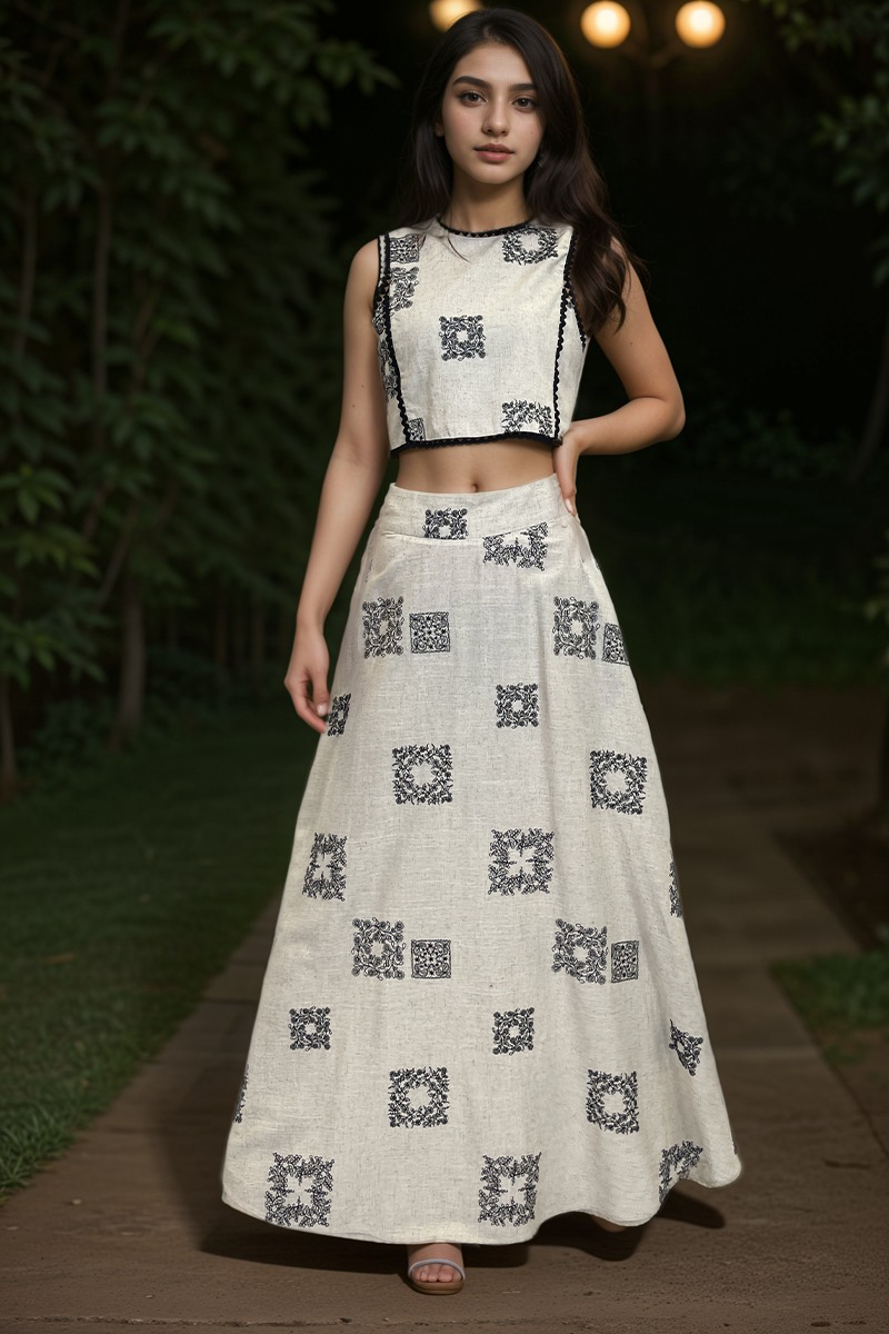 UA1046-Q Embroidered A-Line Maxi Skirt