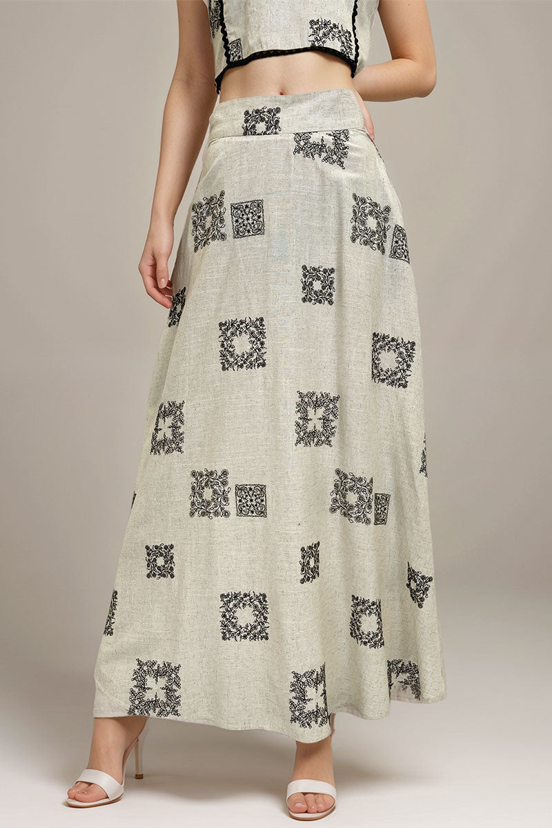 UA1046-Q Embroidered A-Line Maxi Skirt