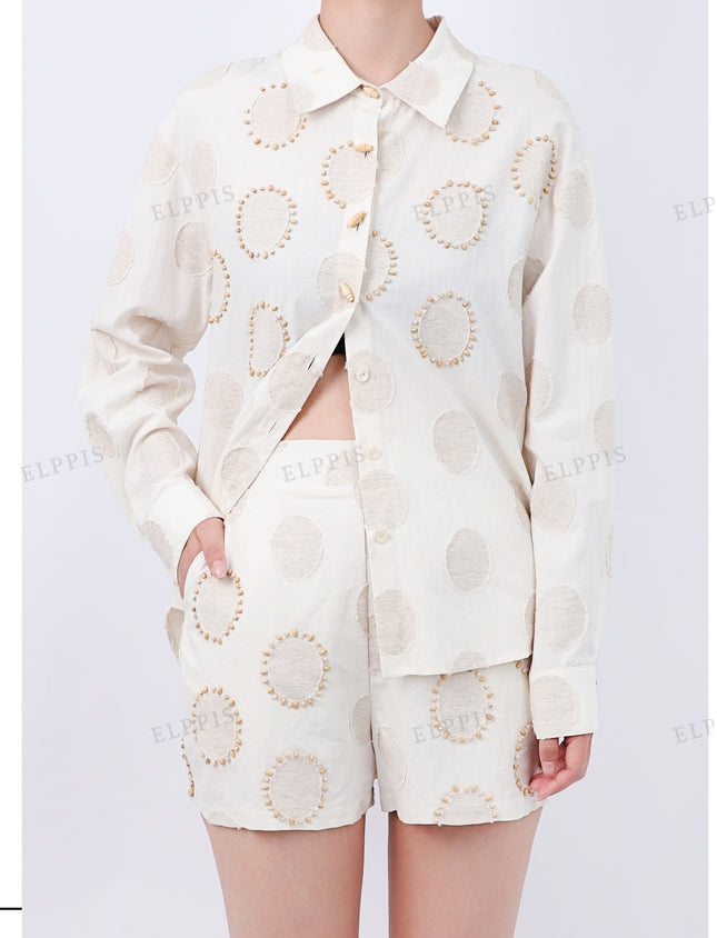 WZUA1064 Beaded Shirt and Shorts Set