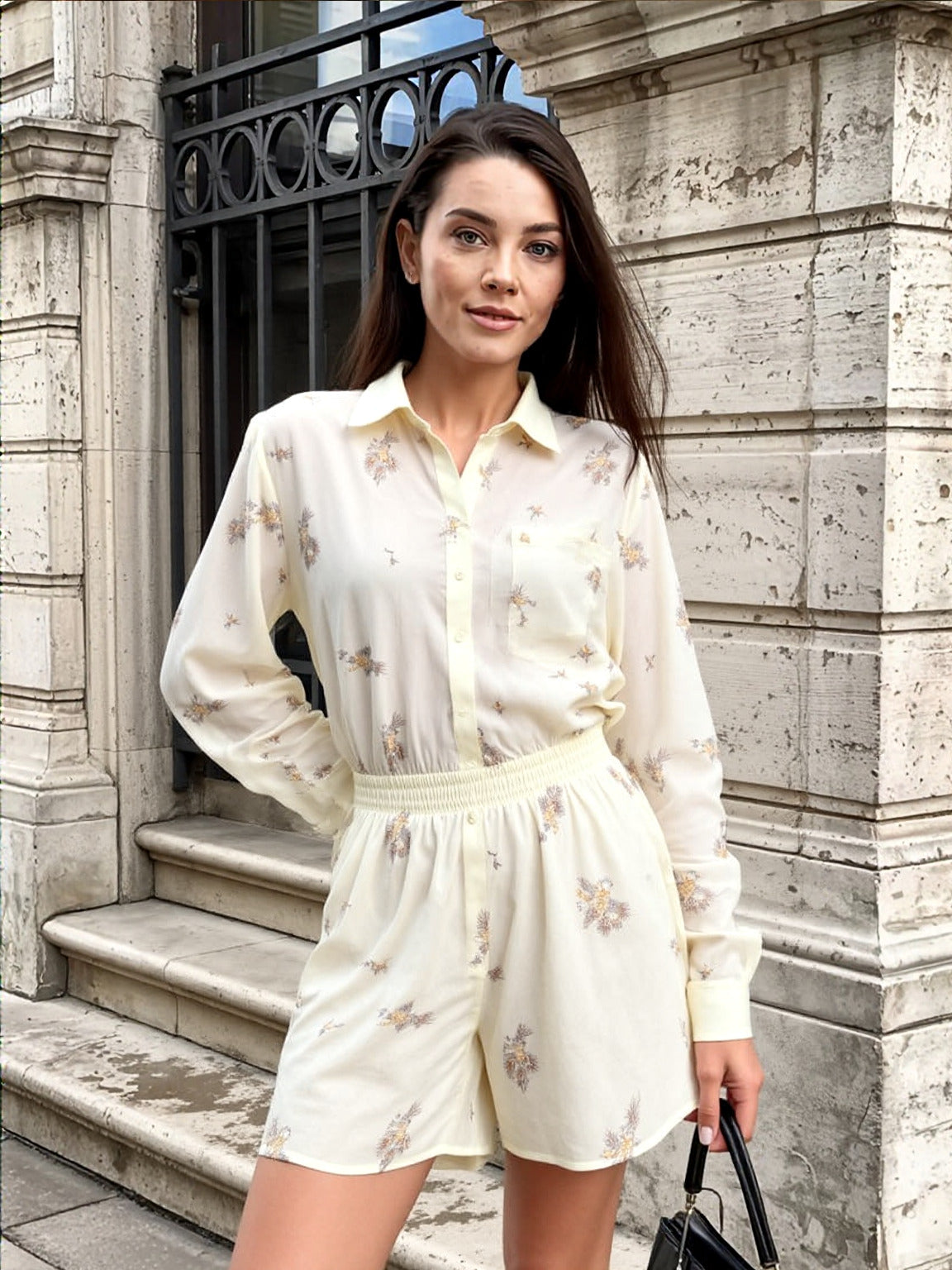 WZUA1242 Embroidered Shirt and Shorts Set