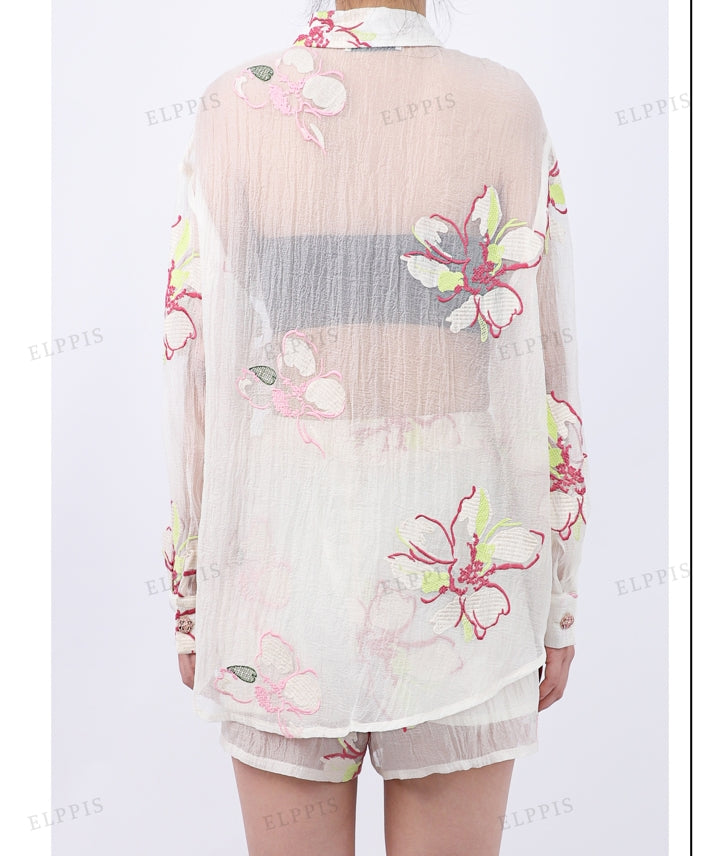 WZUA1243 Floral Embroidery Blouse Shirt