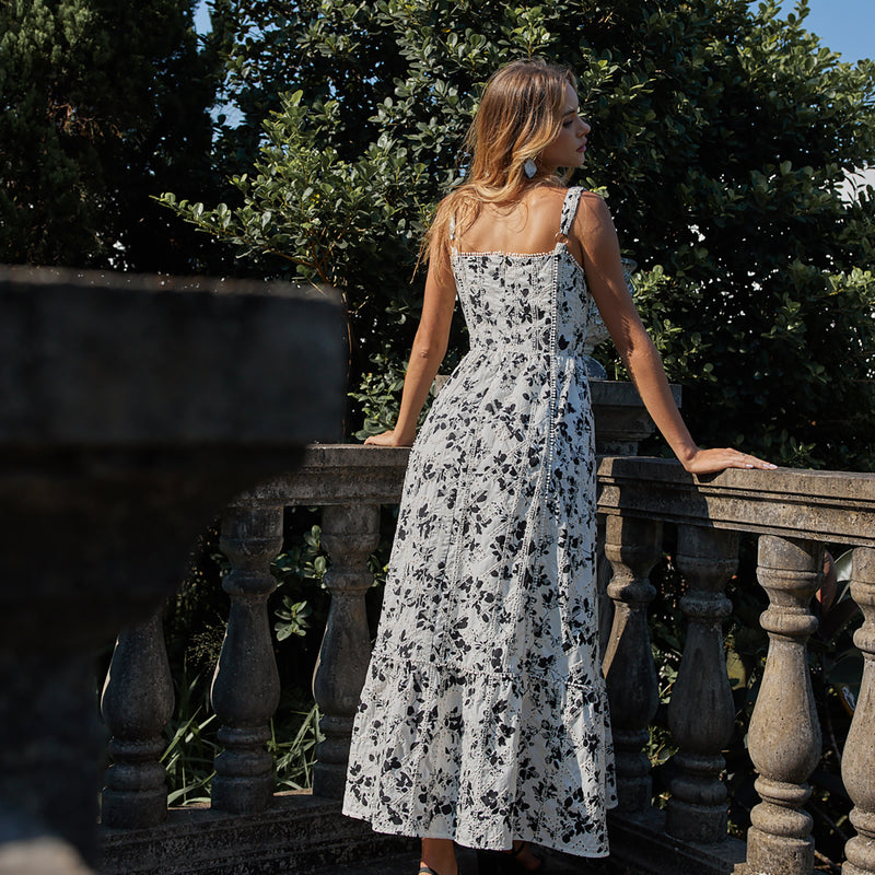 WZBA1021 Floral Embroidered A-line Long Dress