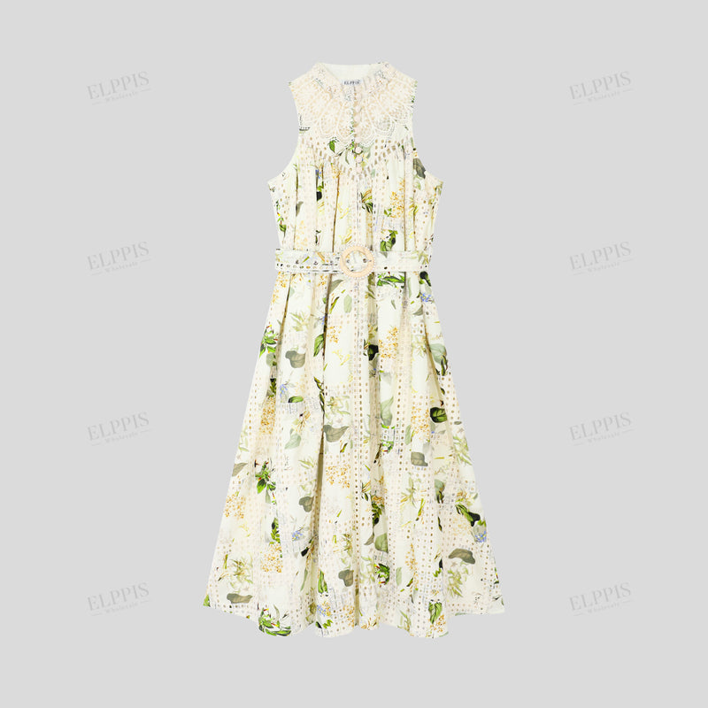 WZBA1315 Embroidered Sleeveless Belted Sundress