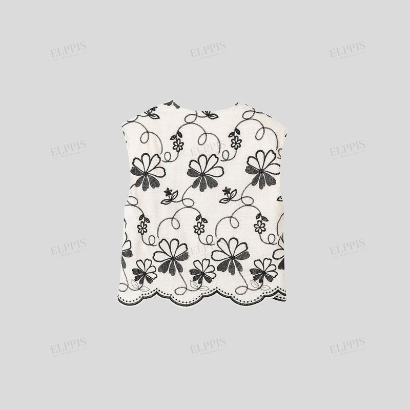 WZTA1179 Floral Embroidered Sleeveless Shirt