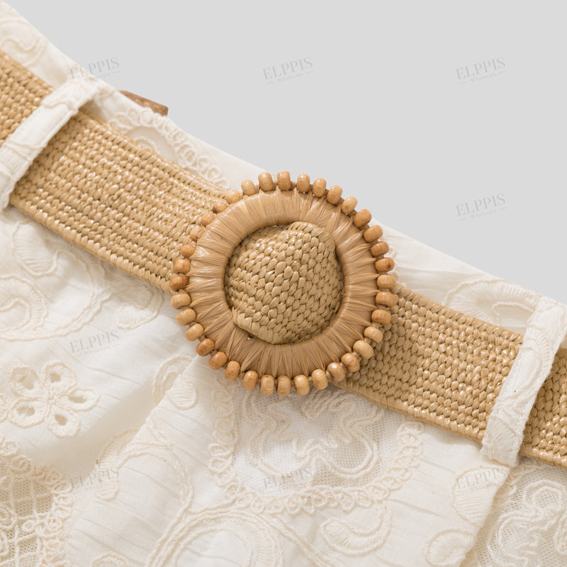 WZUA1187 Lace Embroidery Shirt and Shorts Set