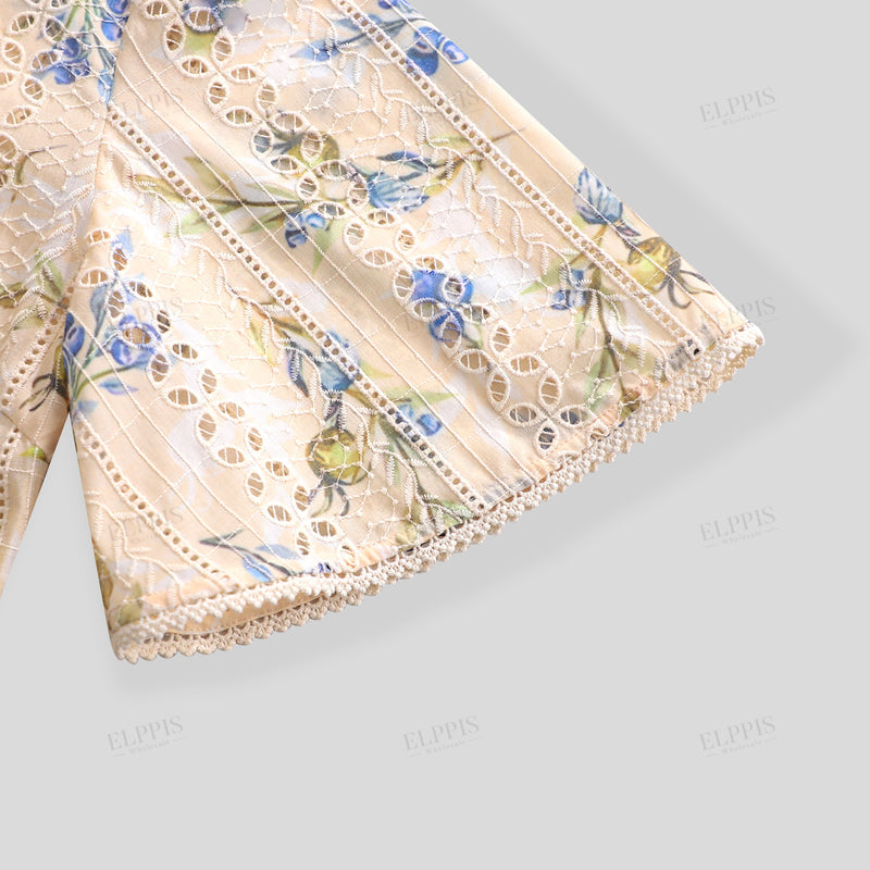 WZUA1024 Floral Lace Top and Pants Set