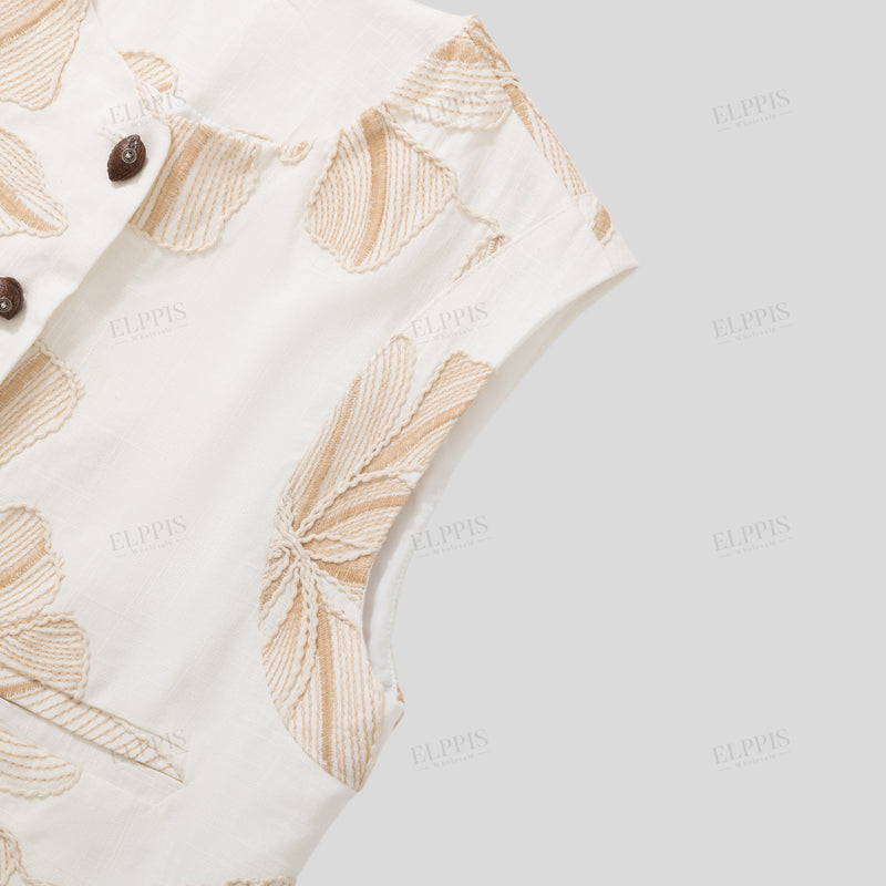 WZTA1204 Floral Embroidered Sleeveless Shirt