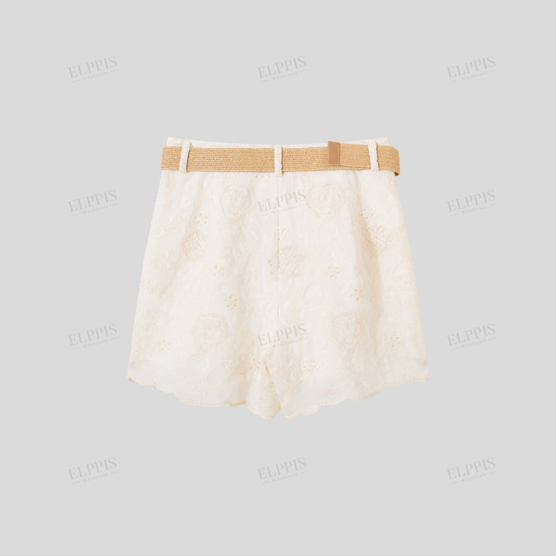 WZUA1187 Lace Embroidery Shirt and Shorts Set