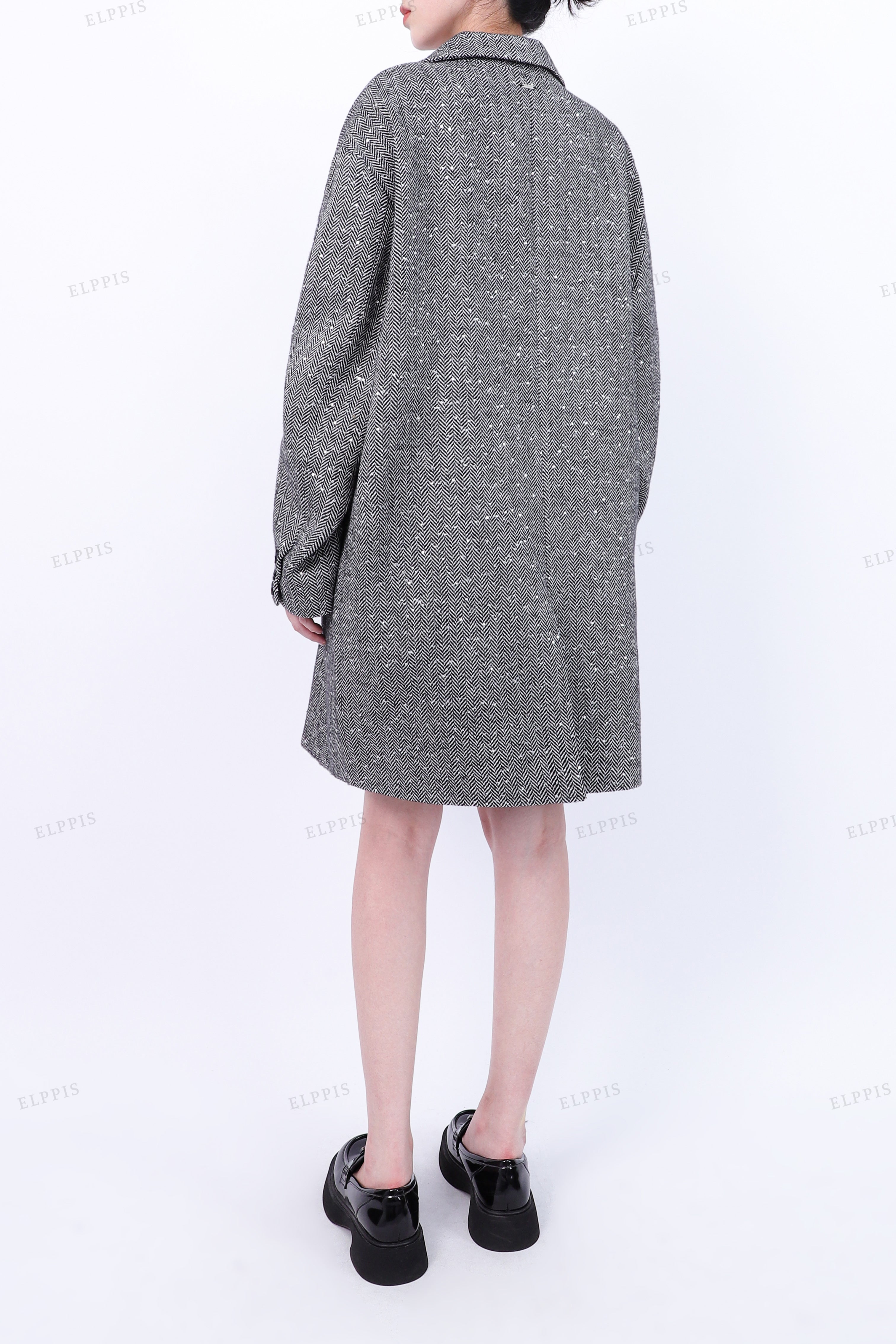 WFWC041 Tweed Long Blazer Coat