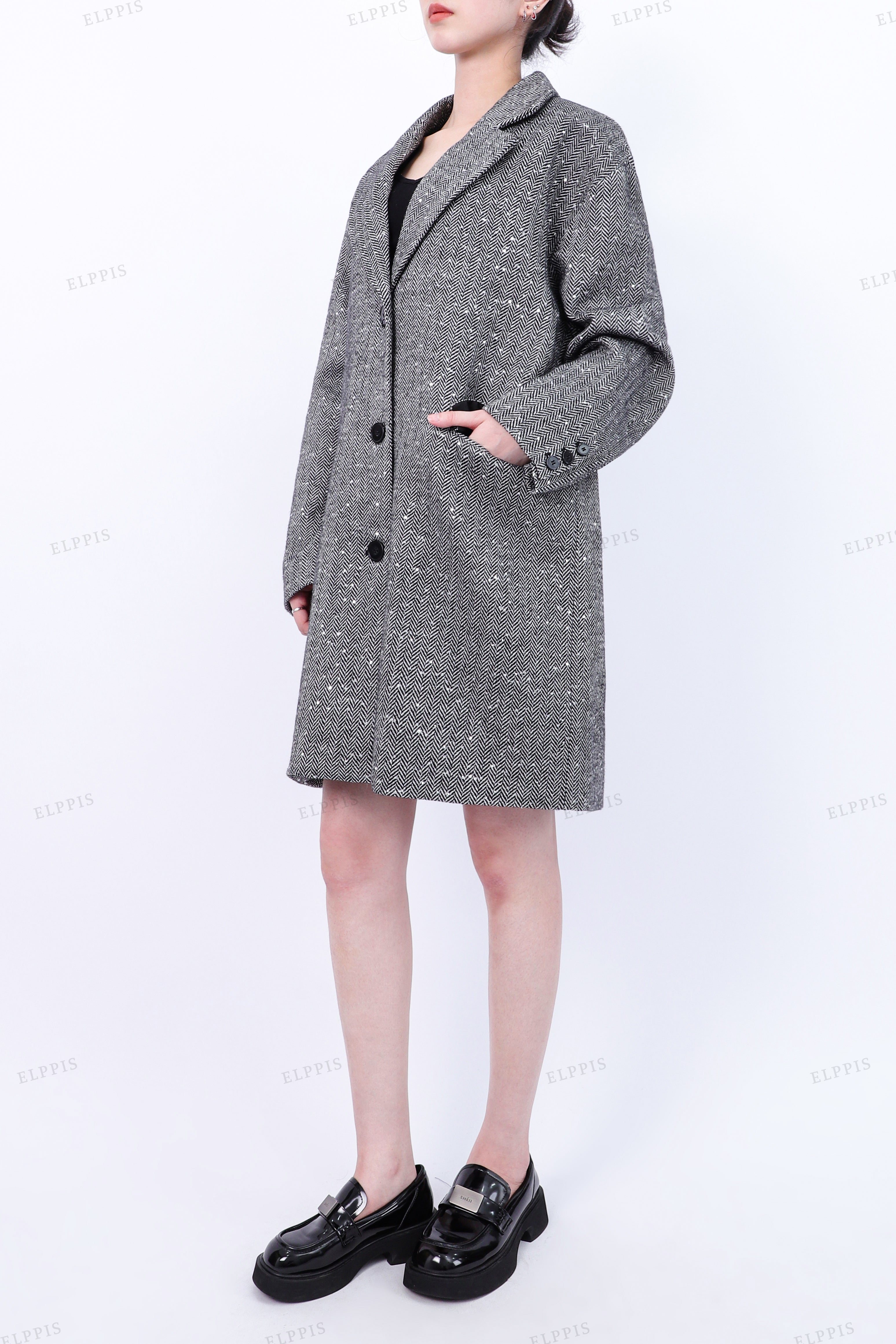 WFWC041 Tweed Long Blazer Coat