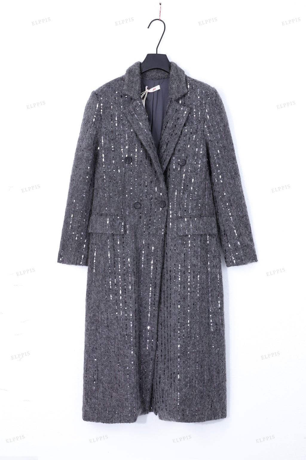 WFWC044 Sequins Wool Long Coat