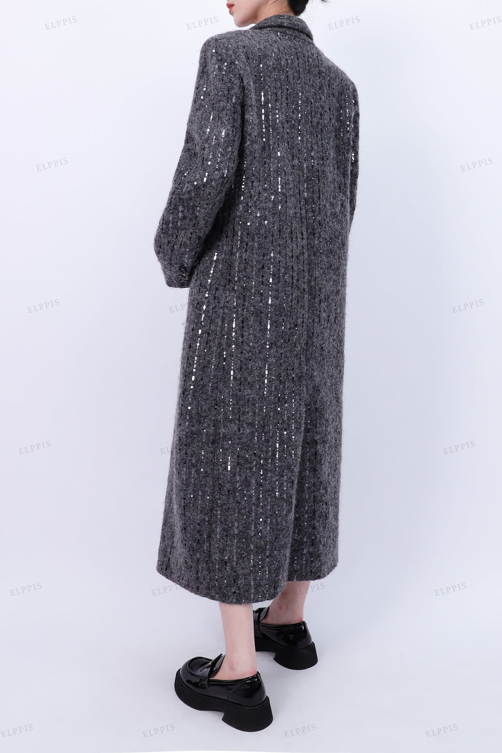 WFWC044 Sequins Wool Long Coat