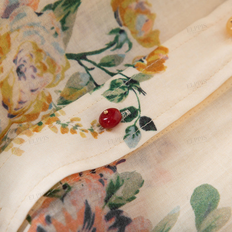 WZTA1311 Floral Linen Blouse Shirt