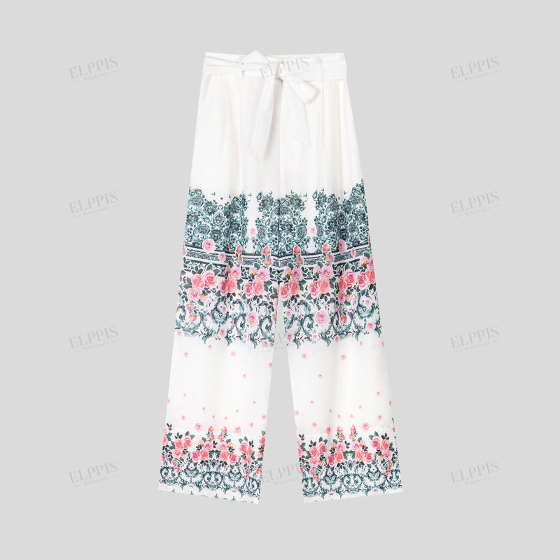 WZPA1291 Rose Print Wide-leg Pants